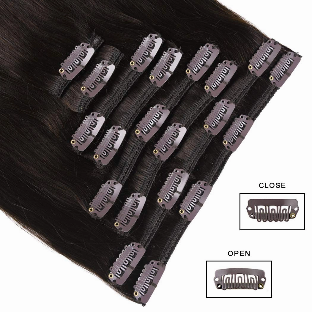 Real Clip in Hair Extensions Dark Brown 8 Pieces - Premium Women Straight Double Weft Thick Remy Hair Extensions Clip in on Human Hair for Short Hair (18" / 18 inch, #2, 112 grams/3.9 Oz)