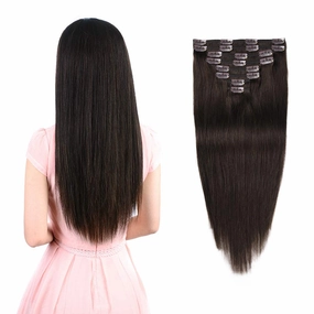 Real Clip in Hair Extensions Dark Brown 8 Pieces - Premium Women Straight Double Weft Thick Remy Hair Extensions Clip in on Human Hair for Short Hair (18" / 18 inch, #2, 112 grams/3.9 Oz)