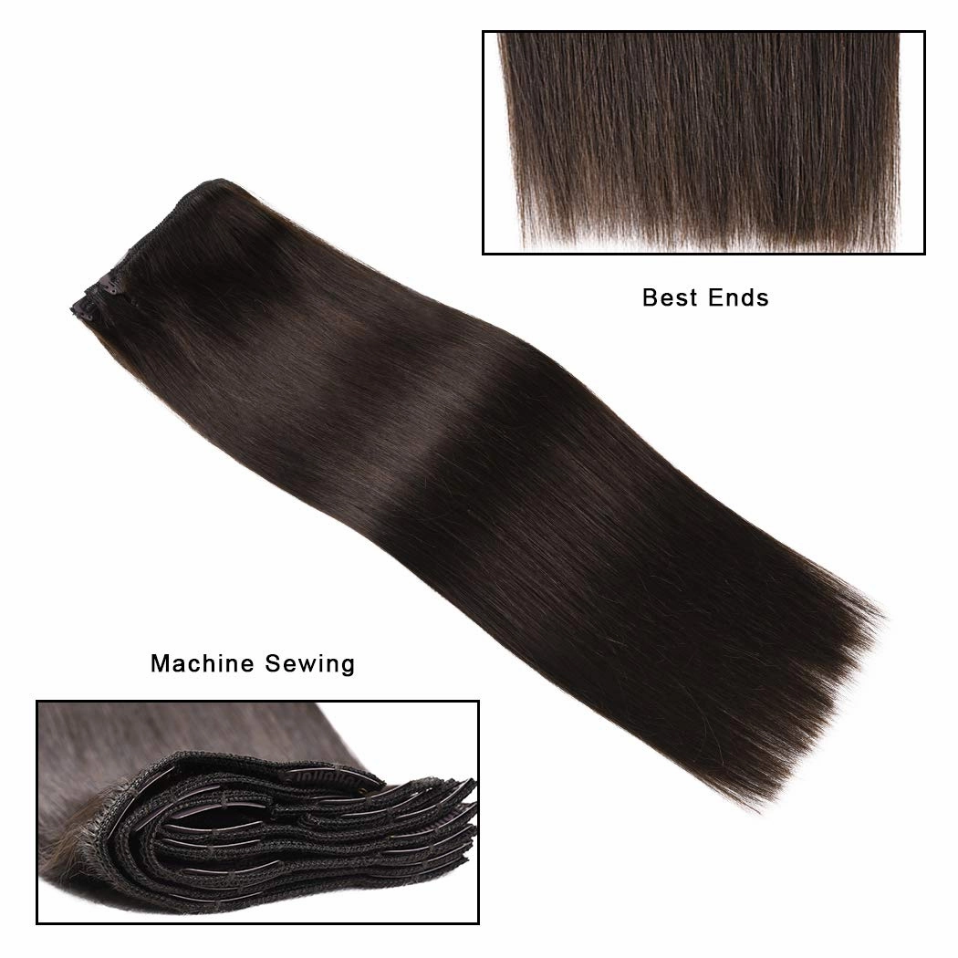 Real Clip in Hair Extensions Dark Brown 8 Pieces - Premium Women Straight Double Weft Thick Remy Hair Extensions Clip in on Human Hair for Short Hair (18" / 18 inch, #2, 112 grams/3.9 Oz)
