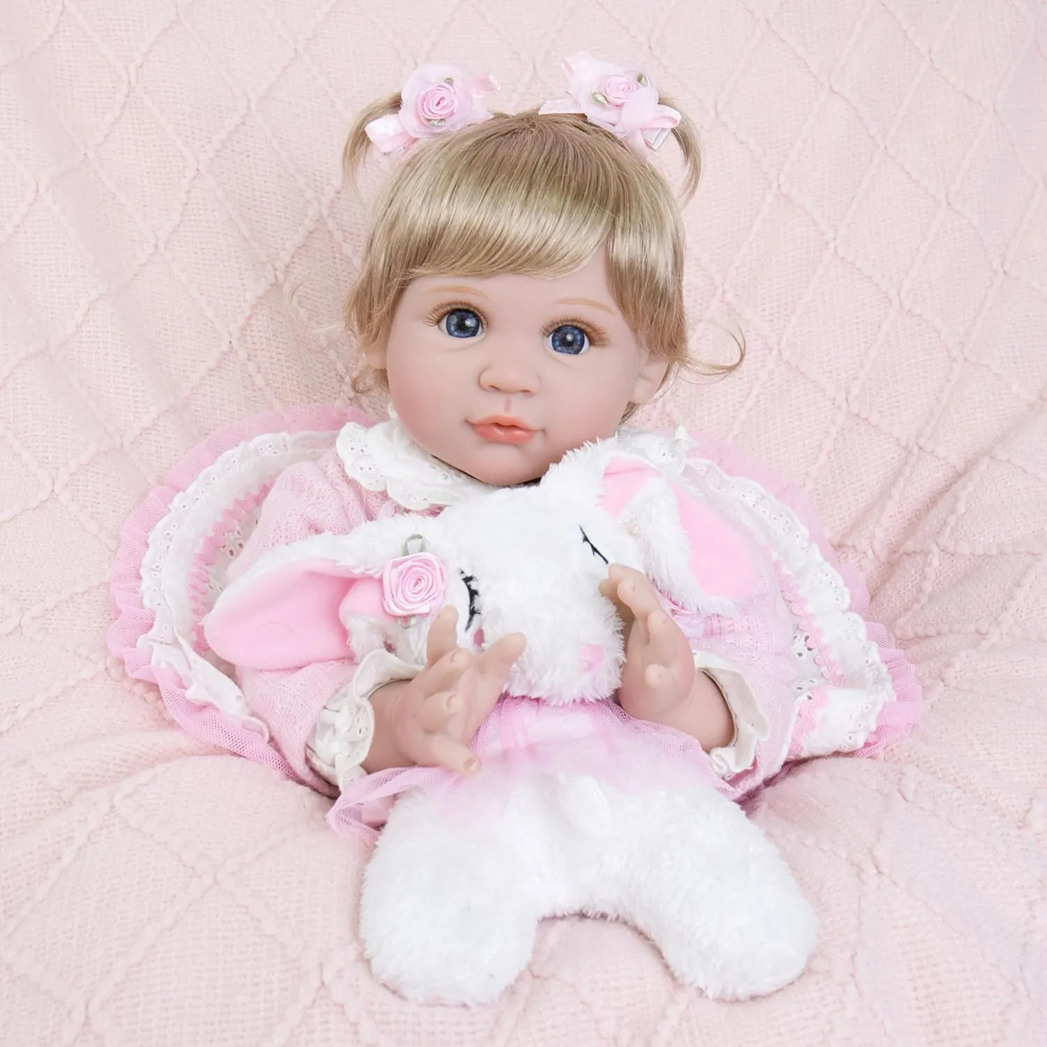 Realistic Reborn Baby Dolls - 22 inch Lifelike Baby Doll Flexible and Soft Baby Doll with Teddy and Feeding Toy Accessories Realistic Reborn Baby Girl for Kids Age 3 
