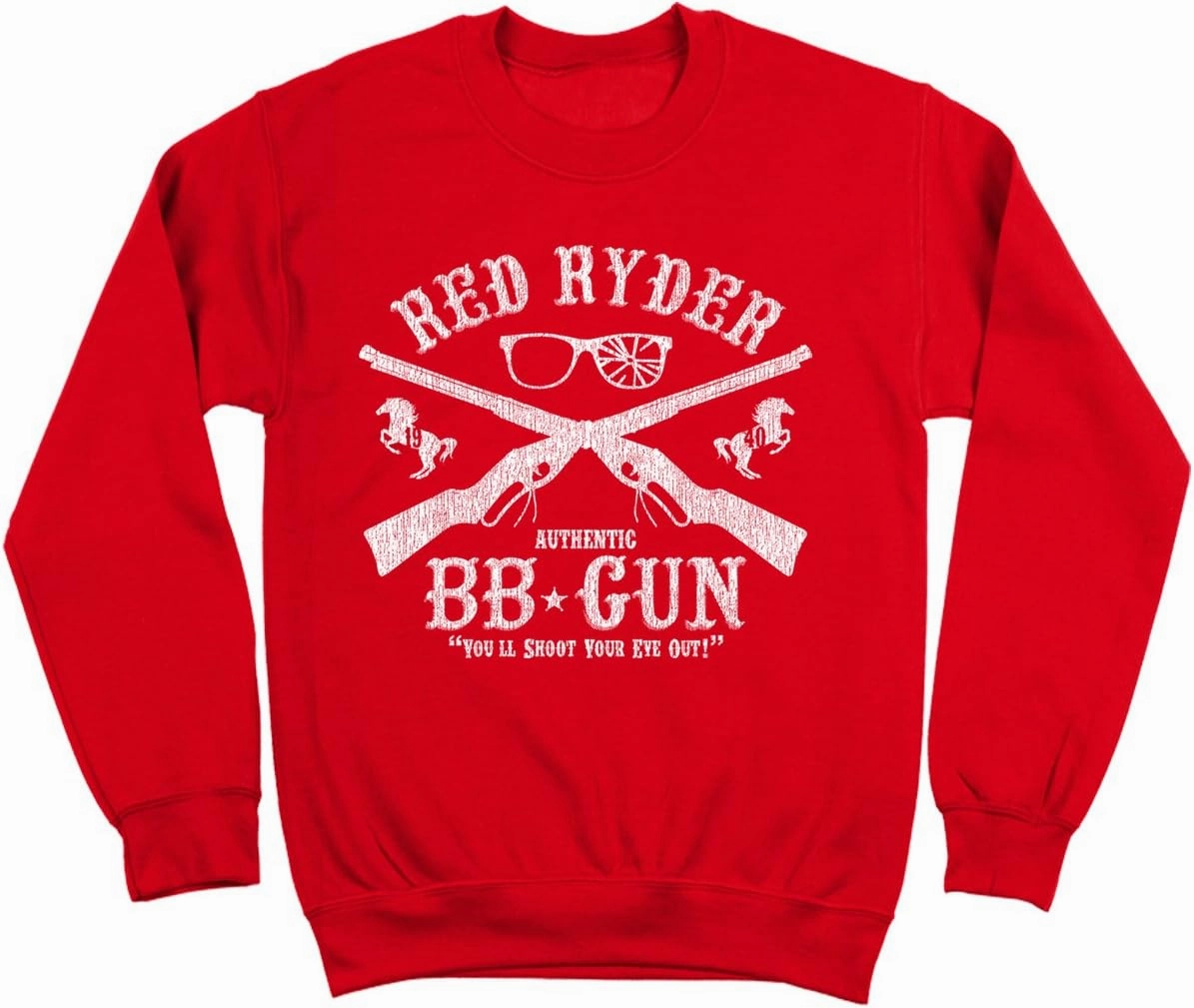 Red Ryder BB Gun Christmas Holiday Movie Retro Old School Shoot Eye Out Classic Xmas Ugly Sweater Party Humor Mens Sweatshirt Small Red