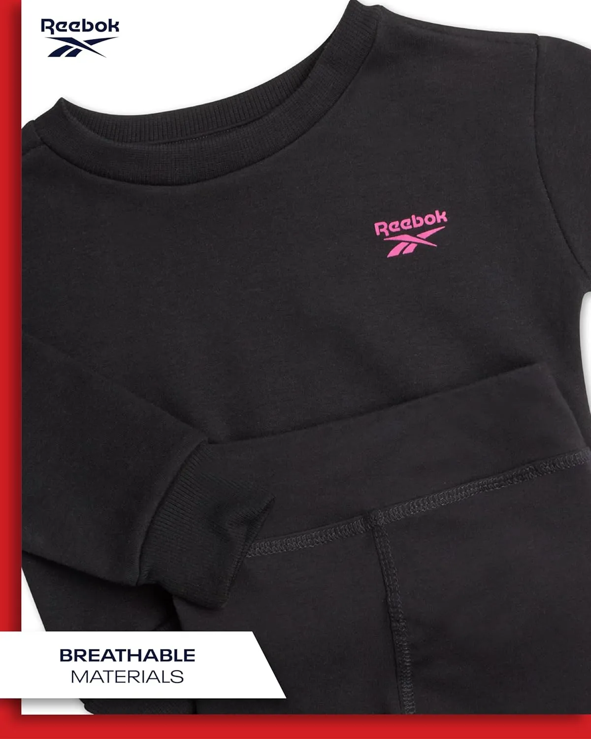 Reebok Baby Girls Pants Set - 2 Piece Cozy Fleece Crewneck Sweatshirt and Girls Leggings for Toddlers and Little Kids (2T-6X)