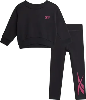 Reebok Baby Girls Pants Set - 2 Piece Cozy Fleece Crewneck Sweatshirt and Girls Leggings for Toddlers and Little Kids (2T-6X)