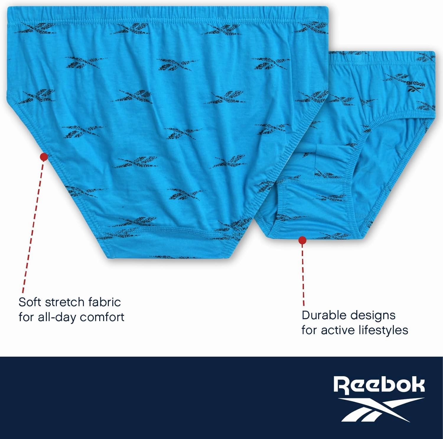 Reebok Low Rise Mens Briefs - 5 Pack Soft Cotton Underwear with Supportive Contour Pouch - Supportive Fit for Everyday Wear