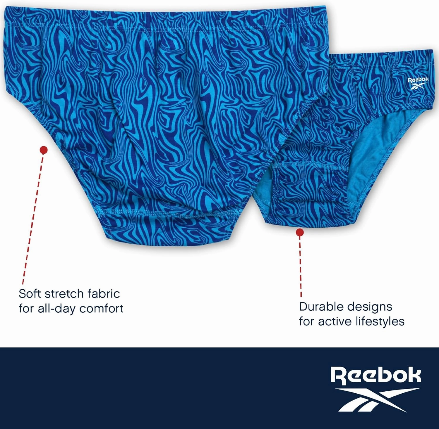 Reebok Low Rise Mens Underwear Briefs - 5 Pack Performance Briefs Cotton Underwear For Men with Contour Pouch (Sizes: S-XL)