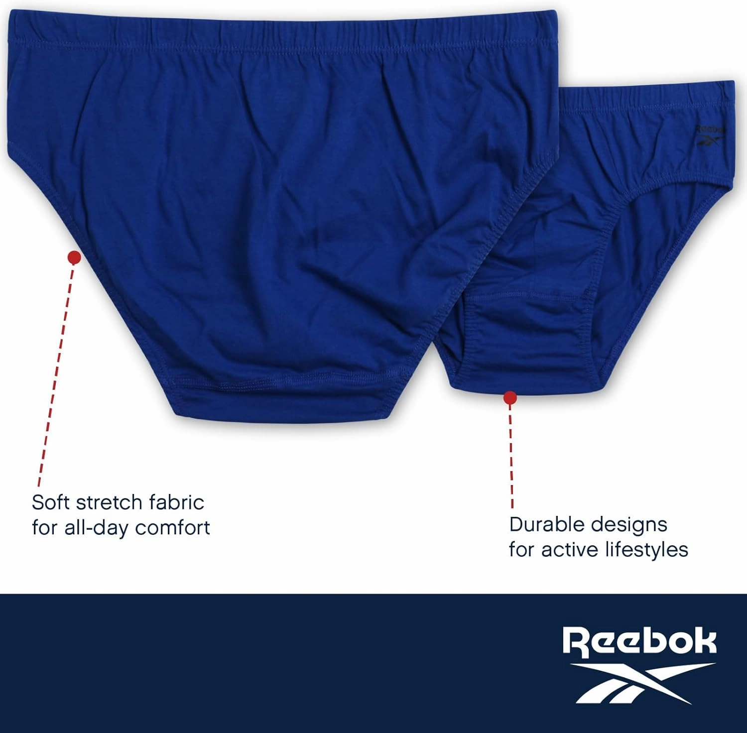 Reebok Low Rise Mens Underwear Briefs - 5 Pack Performance Briefs Cotton Underwear For Men with Contour Pouch (Sizes: S-XL)