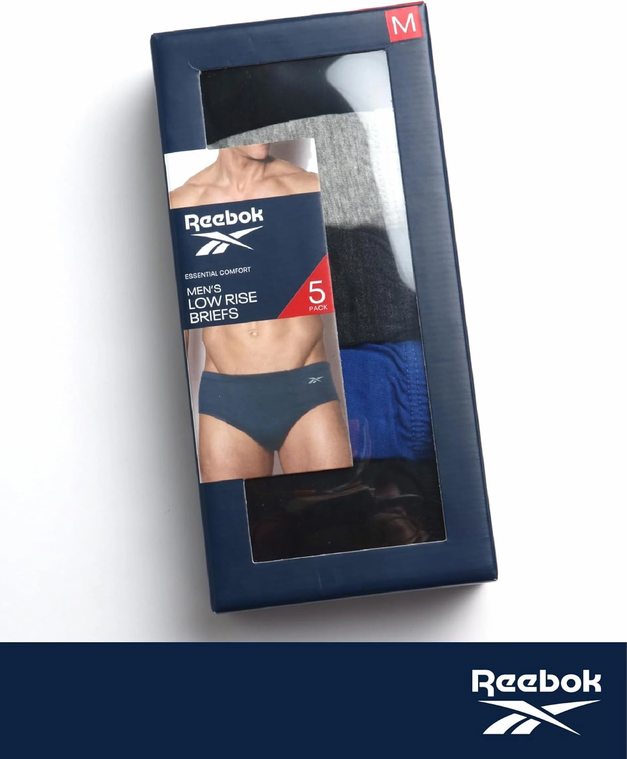 Reebok Low Rise Mens Underwear Briefs - 5 Pack Performance Briefs Cotton Underwear For Men with Contour Pouch (Sizes: S-XL)