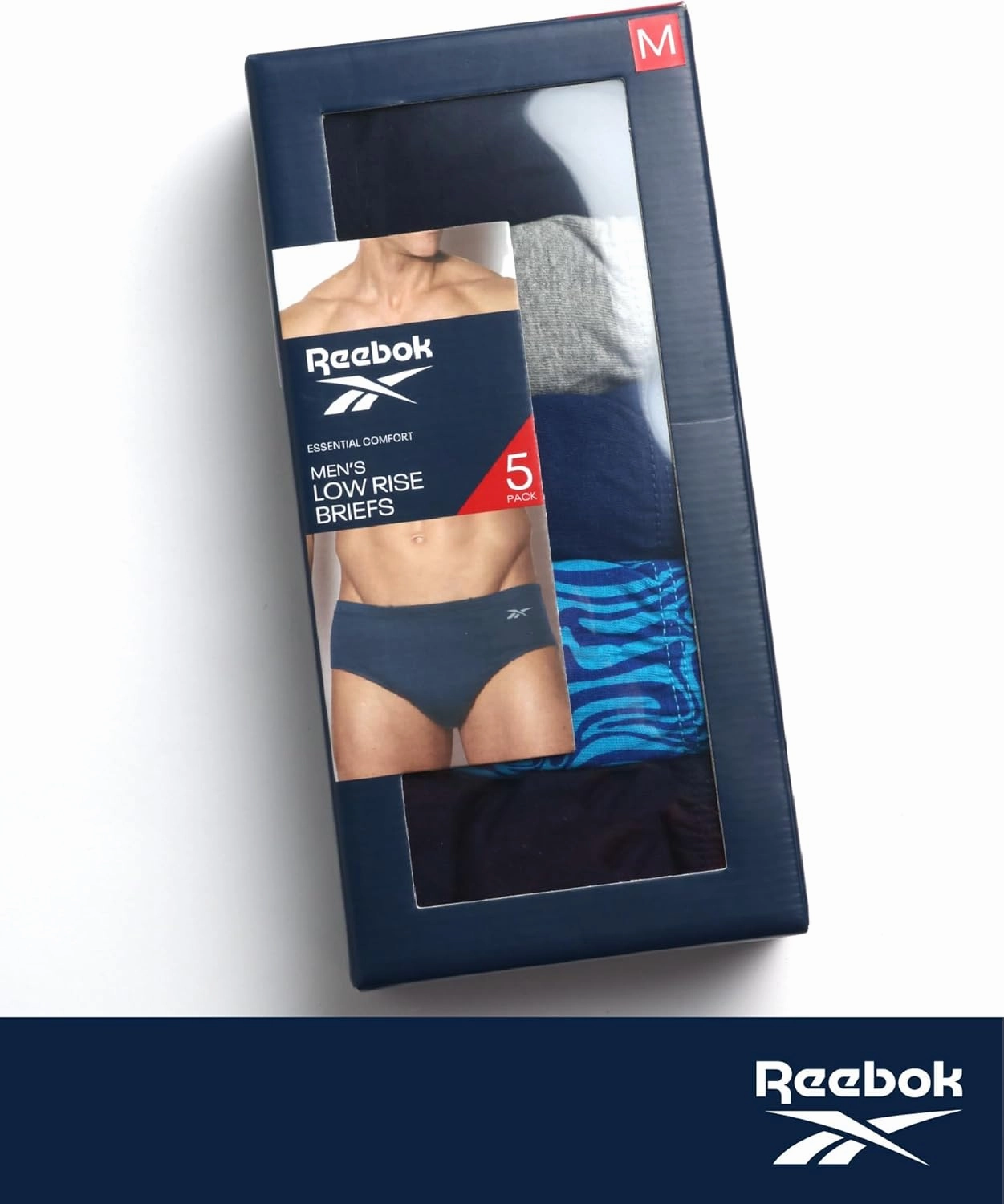 Reebok Low Rise Mens Underwear Briefs - 5 Pack Performance Briefs Cotton Underwear For Men with Contour Pouch (Sizes: S-XL)