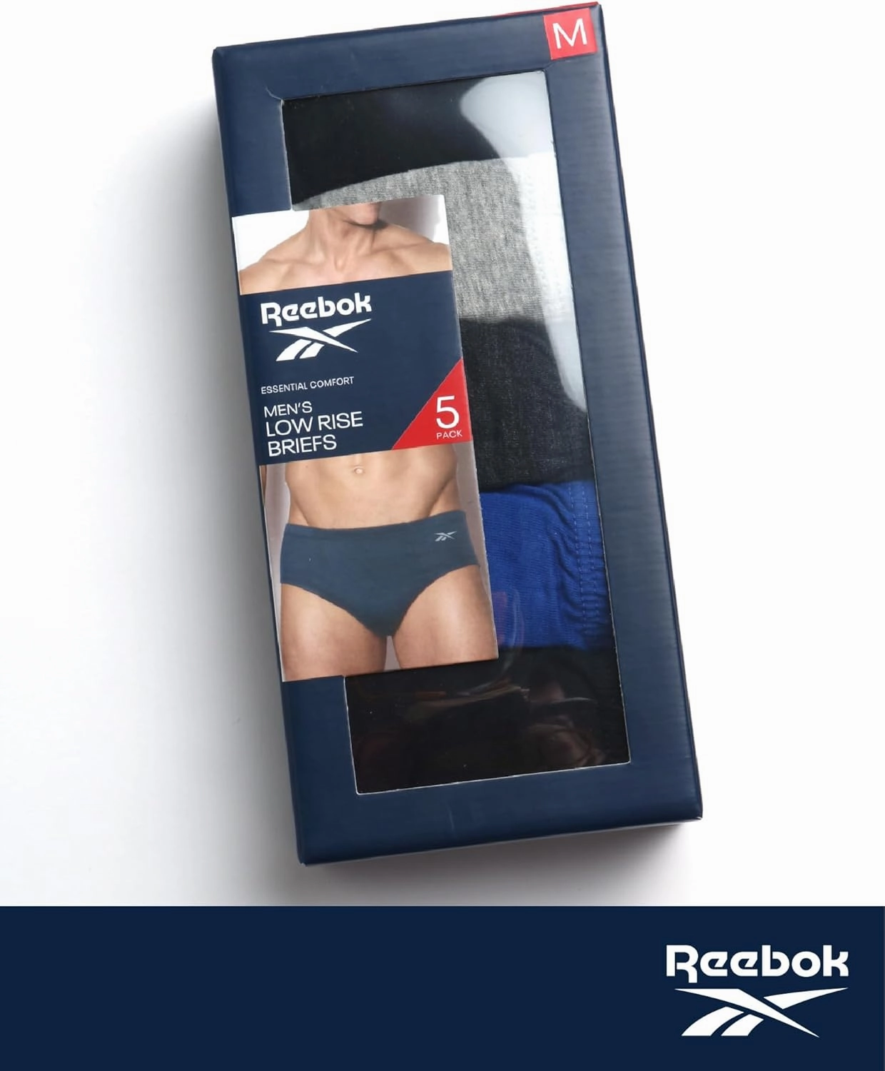 Reebok Low Rise Mens Underwear Briefs - 5 Pack Performance Briefs Cotton Underwear For Men with Contour Pouch (Sizes: S-XL)