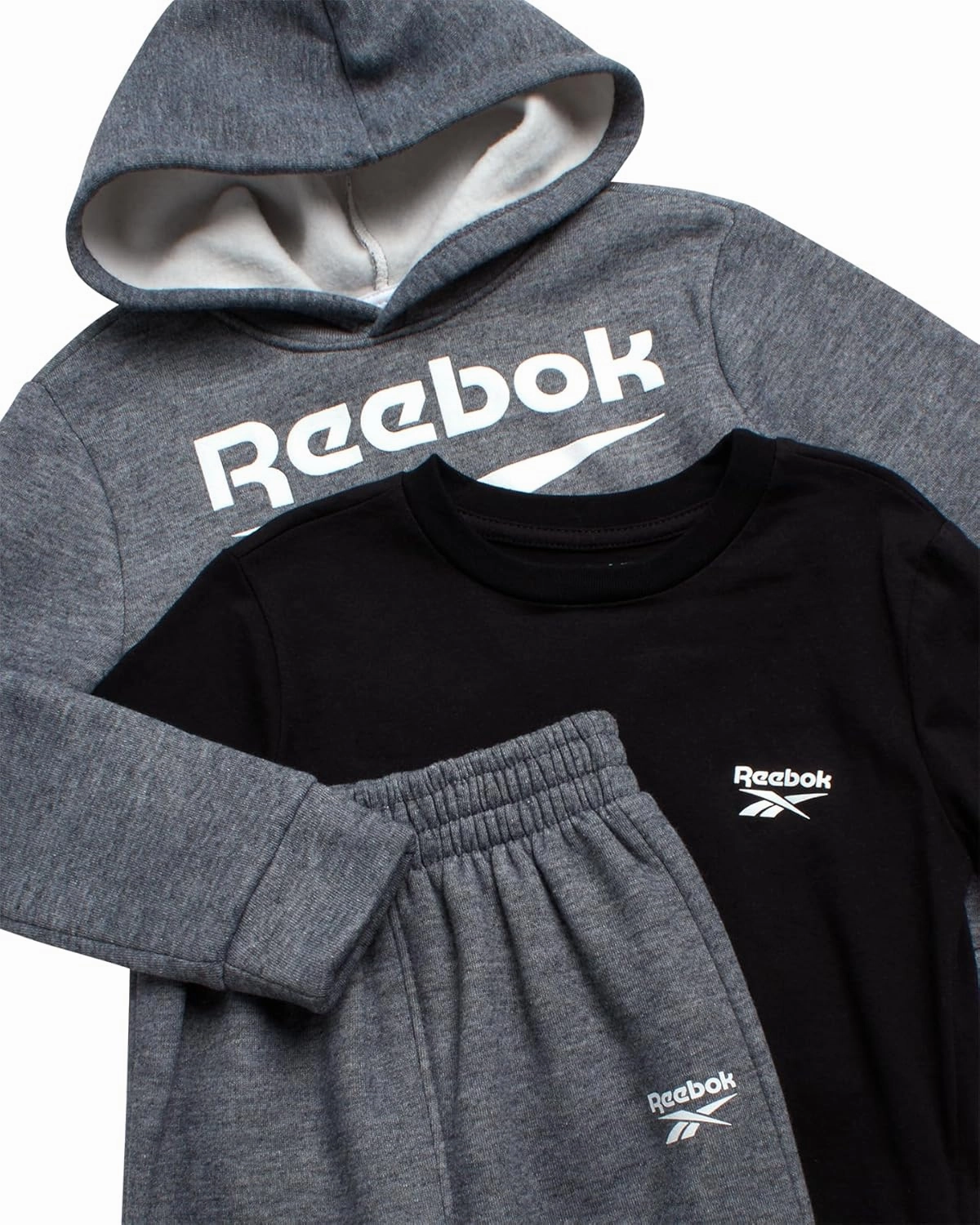 Reebok Toddler Boys Sweatsuit - 3 Piece Cozy Fleece Toddler Boy Outfits with Pullover Hoodie, Athletic Shirt and Boys Joggers