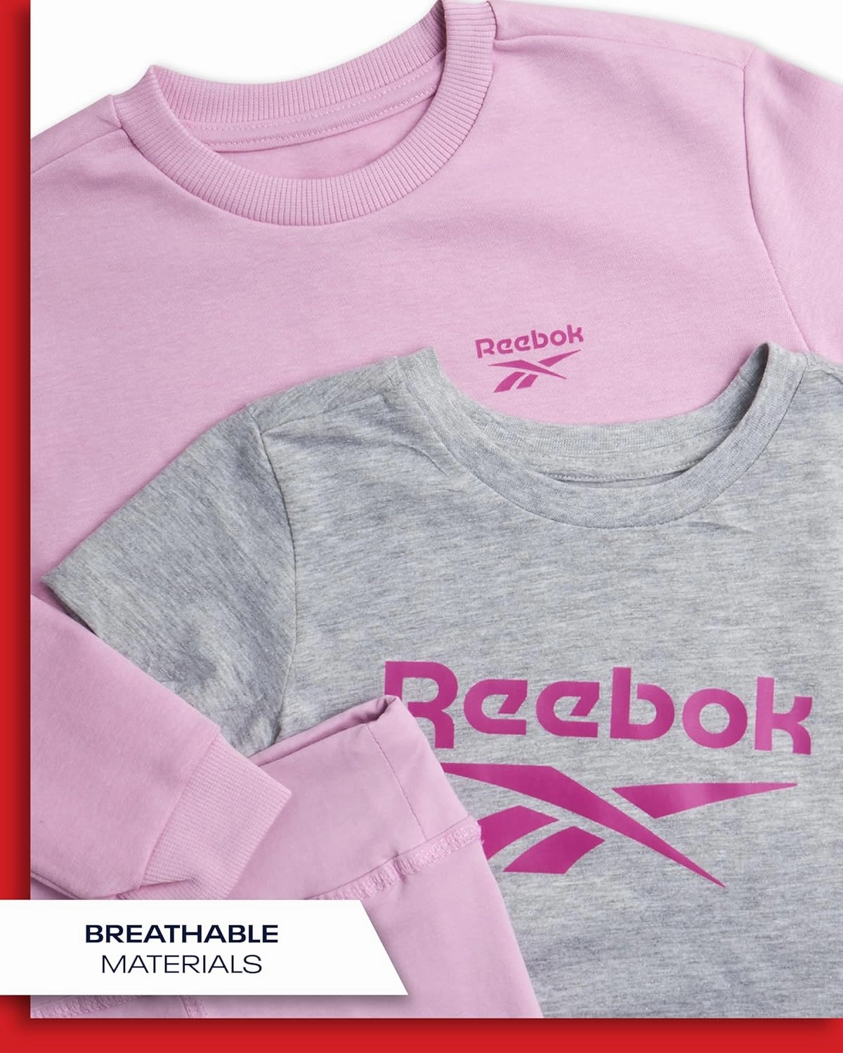 Reebok Toddler Little Girls Athletic Sets - 3 Piece Graphic Tee Shirt, Sweatshirt, and Active Legging Pants Girls Workout Set