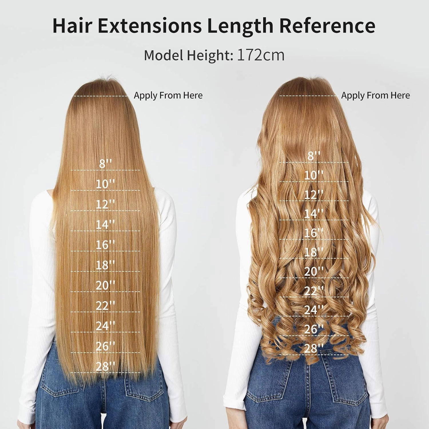 REECHO 24" Straight Long 4 PCS Set Thick Clip in on Hair Extensions Natural Black