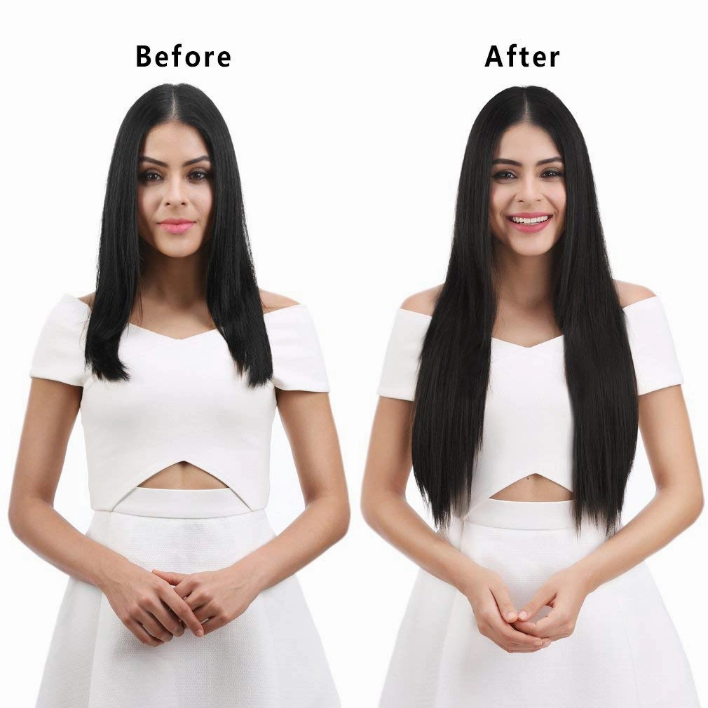 REECHO 24" Straight Long 4 PCS Set Thick Clip in on Hair Extensions Natural Black