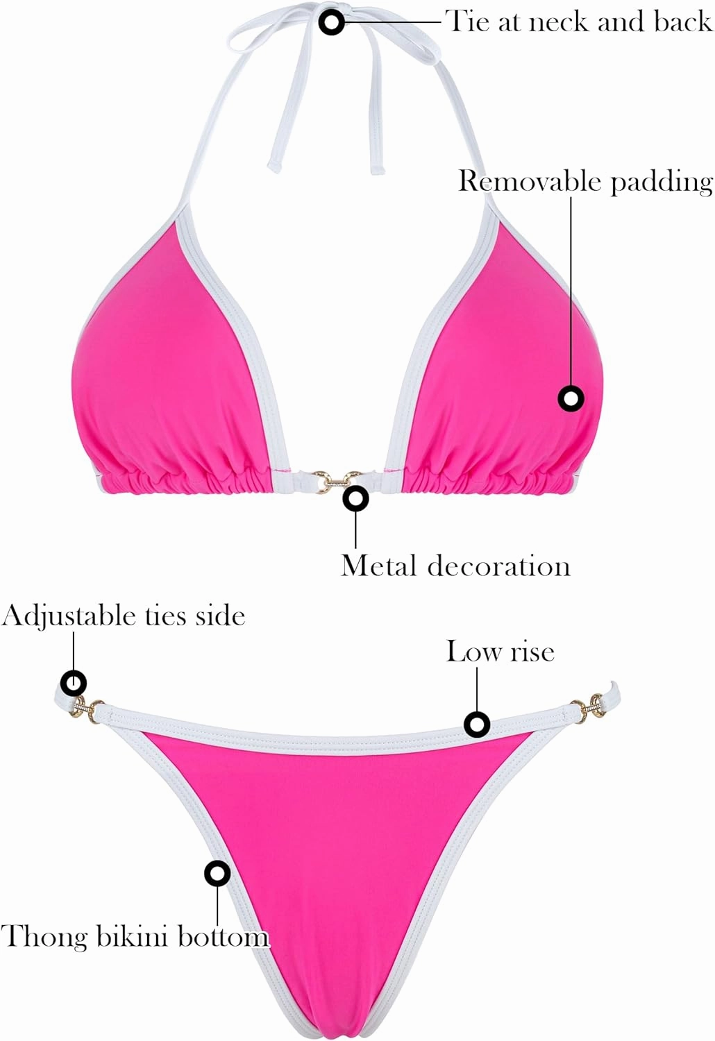 RELLECIGA Women's Thong Bikini Set Triangle Halter Brazilian Two Piece Swimsuit