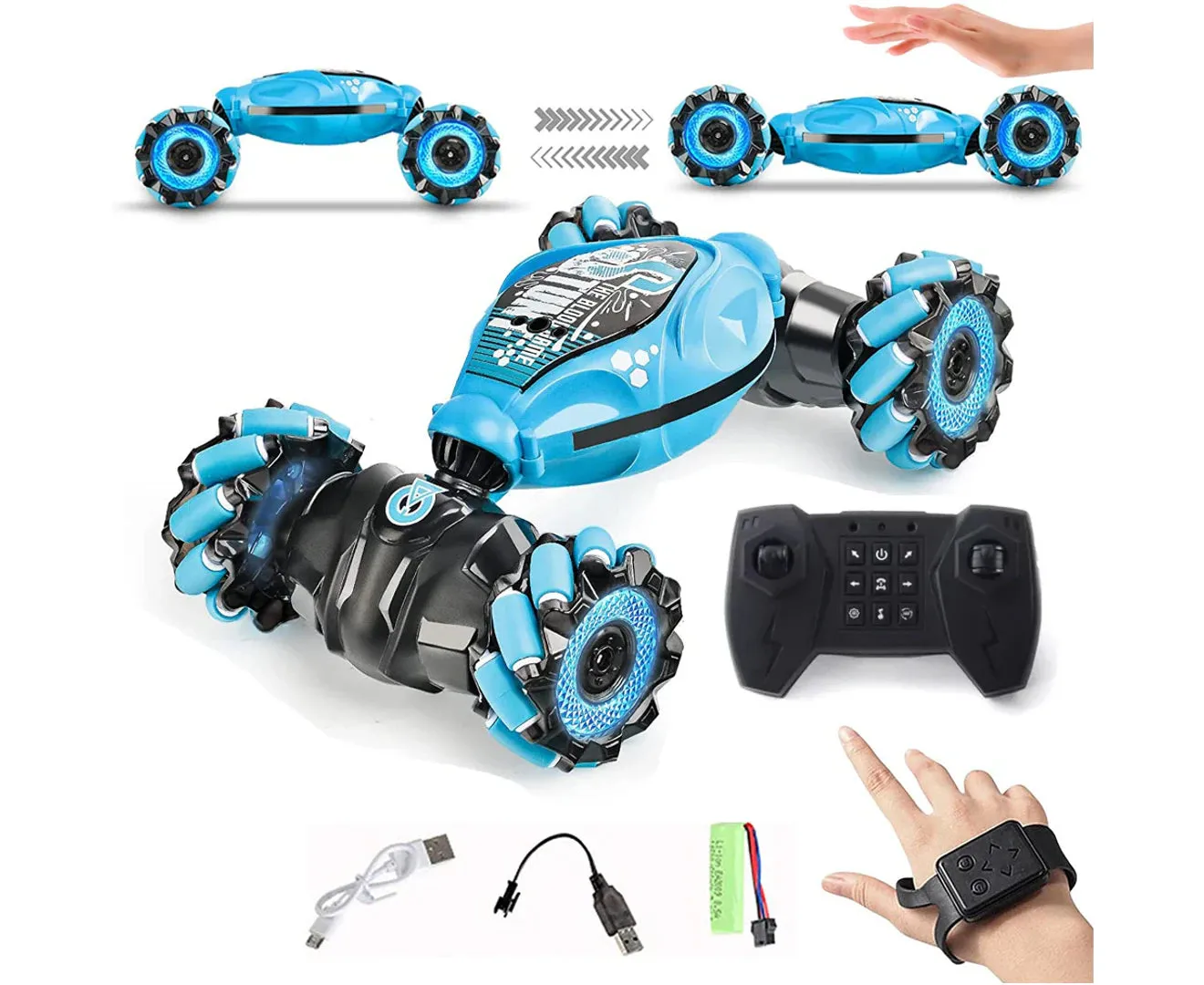 Remote Hand Control Watch Gesture Sensor Twist Car Toy USB Charging Car Toy - Blue