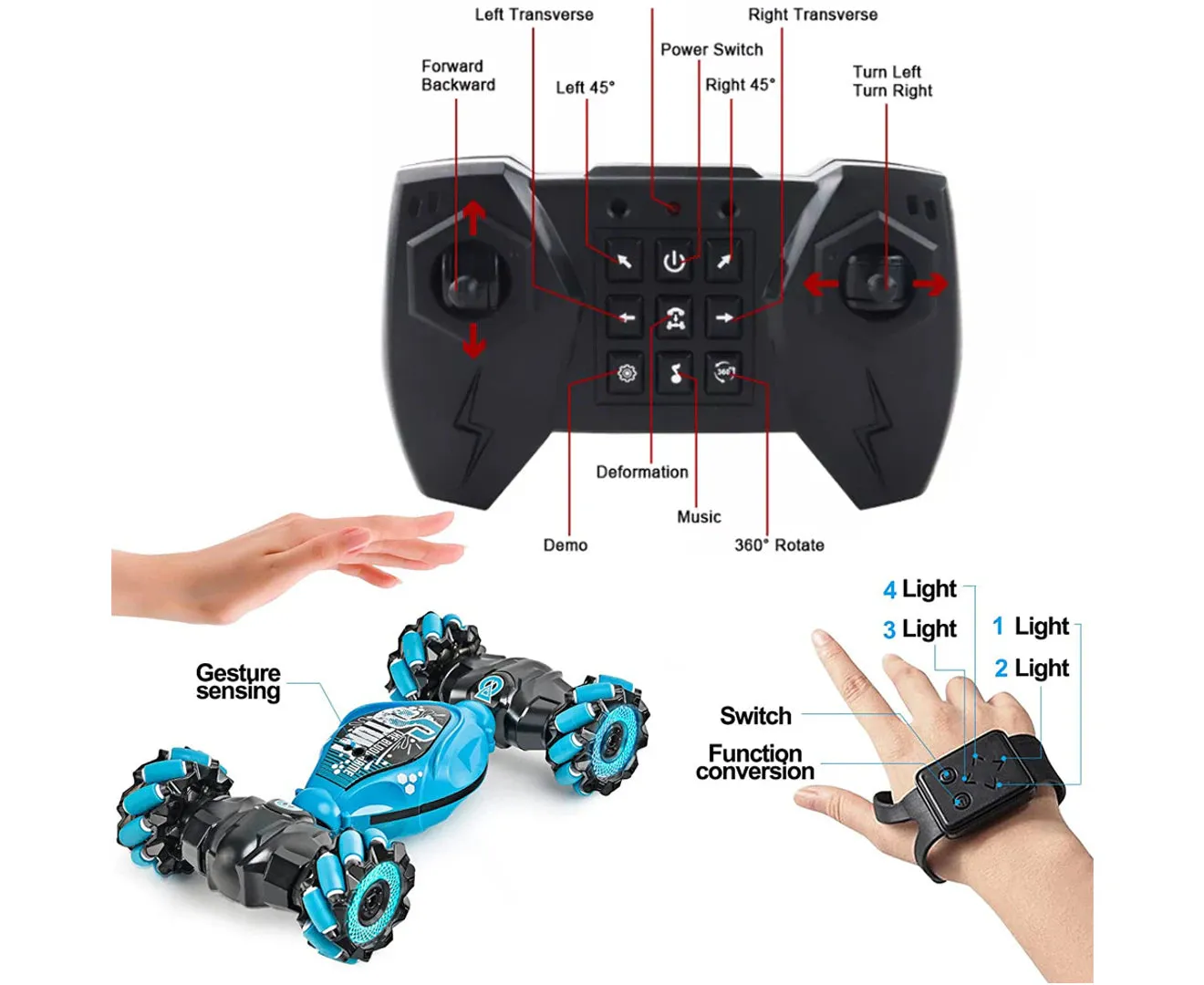 Remote Hand Control Watch Gesture Sensor Twist Car Toy USB Charging Car Toy - Blue