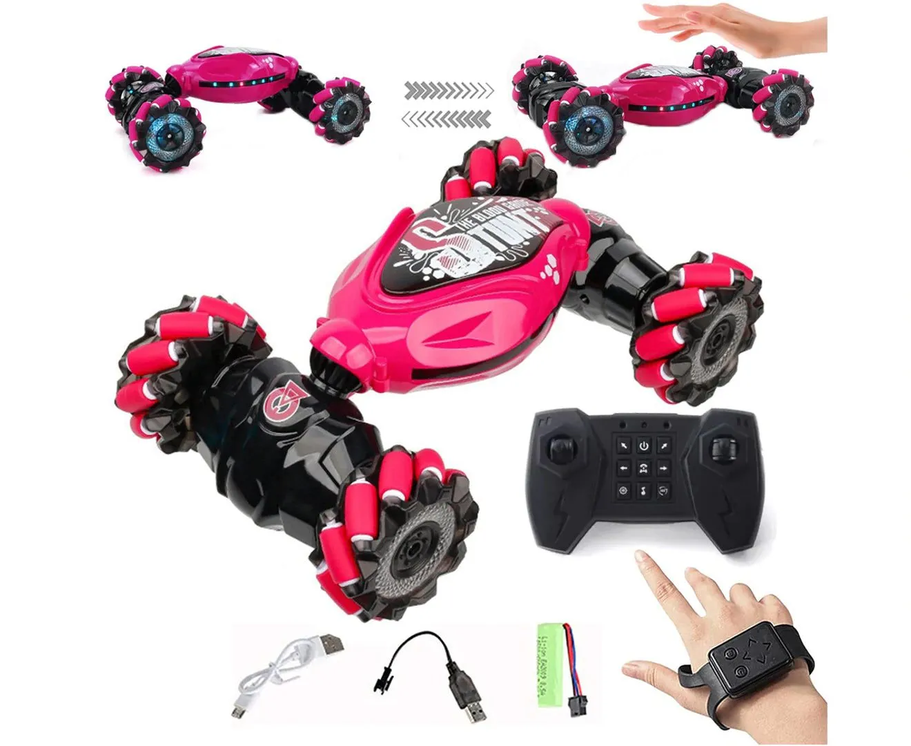 Remote Hand Control Watch Gesture Sensor Twist Car Toy USB charging Car Toy -Red