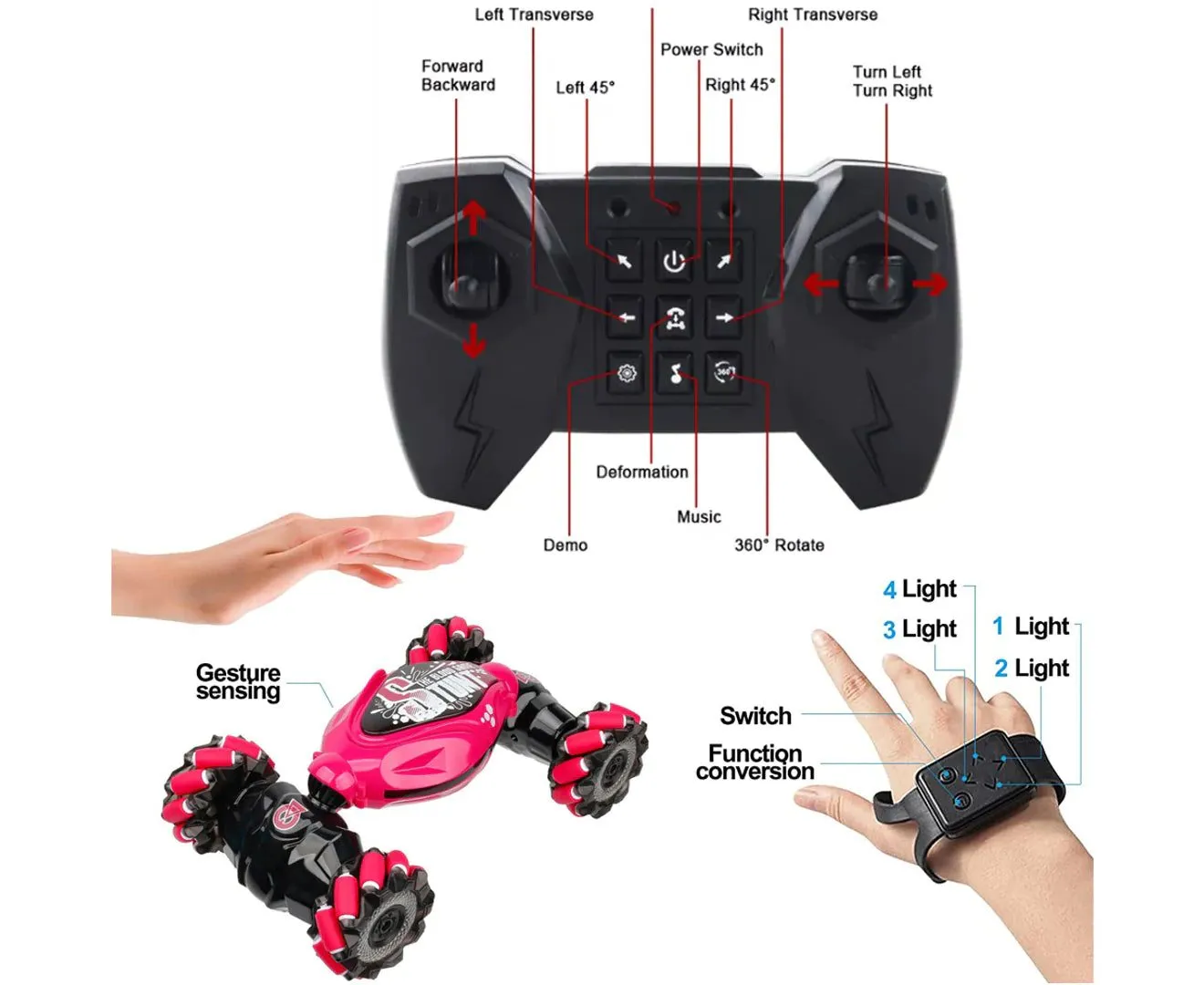 Remote Hand Control Watch Gesture Sensor Twist Car Toy USB charging Car Toy -Red