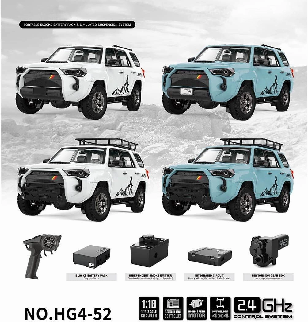 Remote Control Car, All Terrains RC Electric Brushed Off Road Climbing Car, 1/18 4WD RC Buggy Truck 2.4G RC Car, High Speed RC Truck Vehicle Model for Adults RTR Version, White