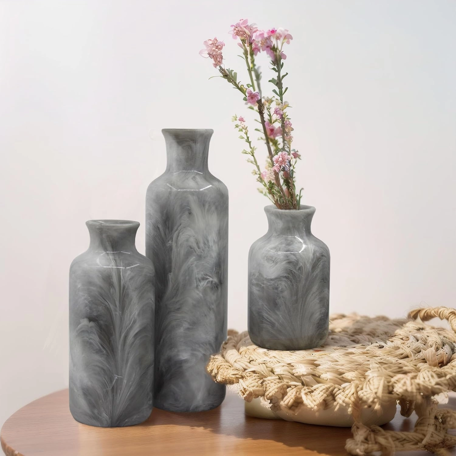 Resin 3 Piece Vase Set, Farmhouse Decor, Home Decorative Vase, Vases for Your Kitchen, Bedroom, Office, Living Room, Bathroom, & Shelf Centerpiece Table Decorations, Grey