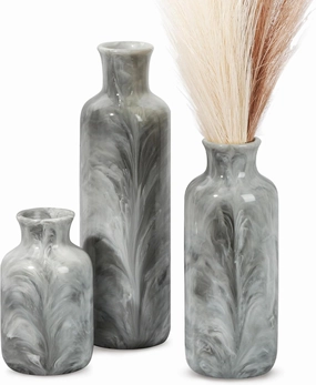 Resin 3 Piece Vase Set, Farmhouse Decor, Home Decorative Vase, Vases for Your Kitchen, Bedroom, Office, Living Room, Bathroom, & Shelf Centerpiece Table Decorations, Grey