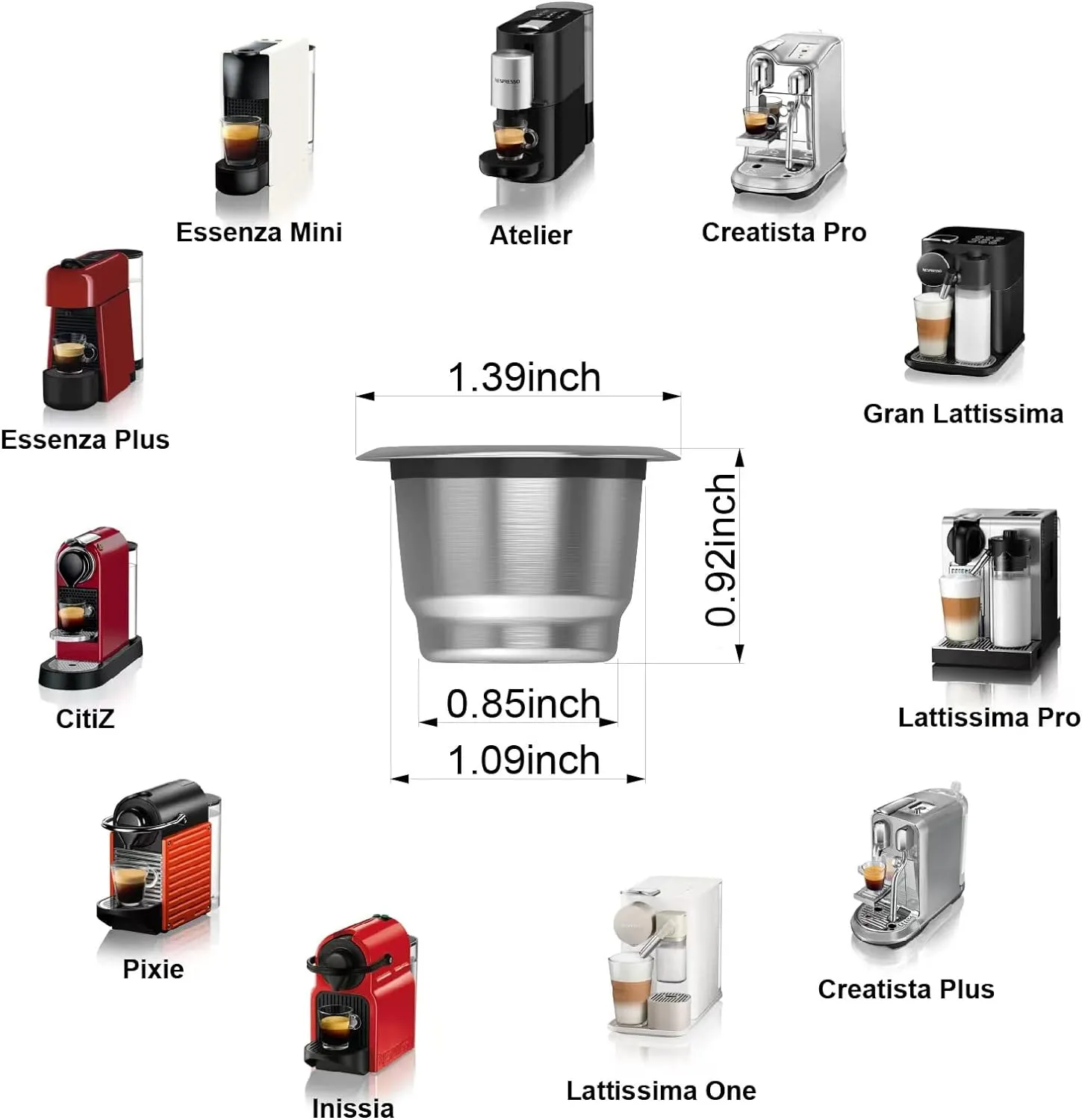 Reusable Capsules for Nespresso OriginalLine - 6pcs Refillable Coffee Pods,Stainless Steel Cups Compatible for Nespresso OriginalLine Machine (6Pods 100pcs Lids Storage Board)