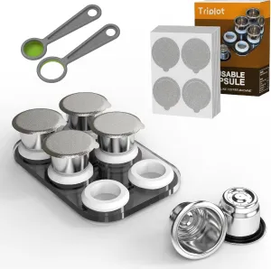 Reusable Capsules for Nespresso OriginalLine - 6pcs Refillable Coffee Pods,Stainless Steel Cups Compatible for Nespresso OriginalLine Machine (6Pods 100pcs Lids Storage Board)