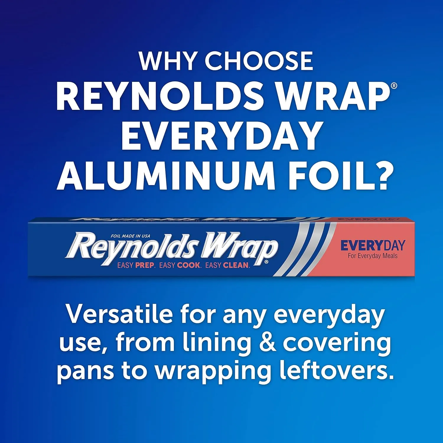 Reynolds Wrap Everyday Strength Aluminum Foil Roll, Freezer Safe and Grill Safe, Great for Foil Packets and Home Cooking, 12 Inches Wide, 200 Total Sq. Ft.