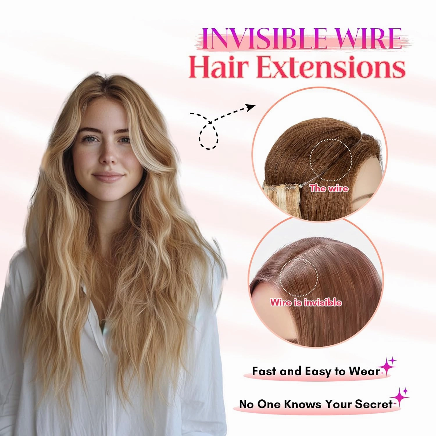 Rich Choices Halo Hair Extensions Real Human Hair 100% Remy Human Hair Halo Extensions for Women Invisible Wire Hair Extensions Clip in Hairpieces 20 Inch #18P613 Ash Blonde Highlight Bleach Blonde