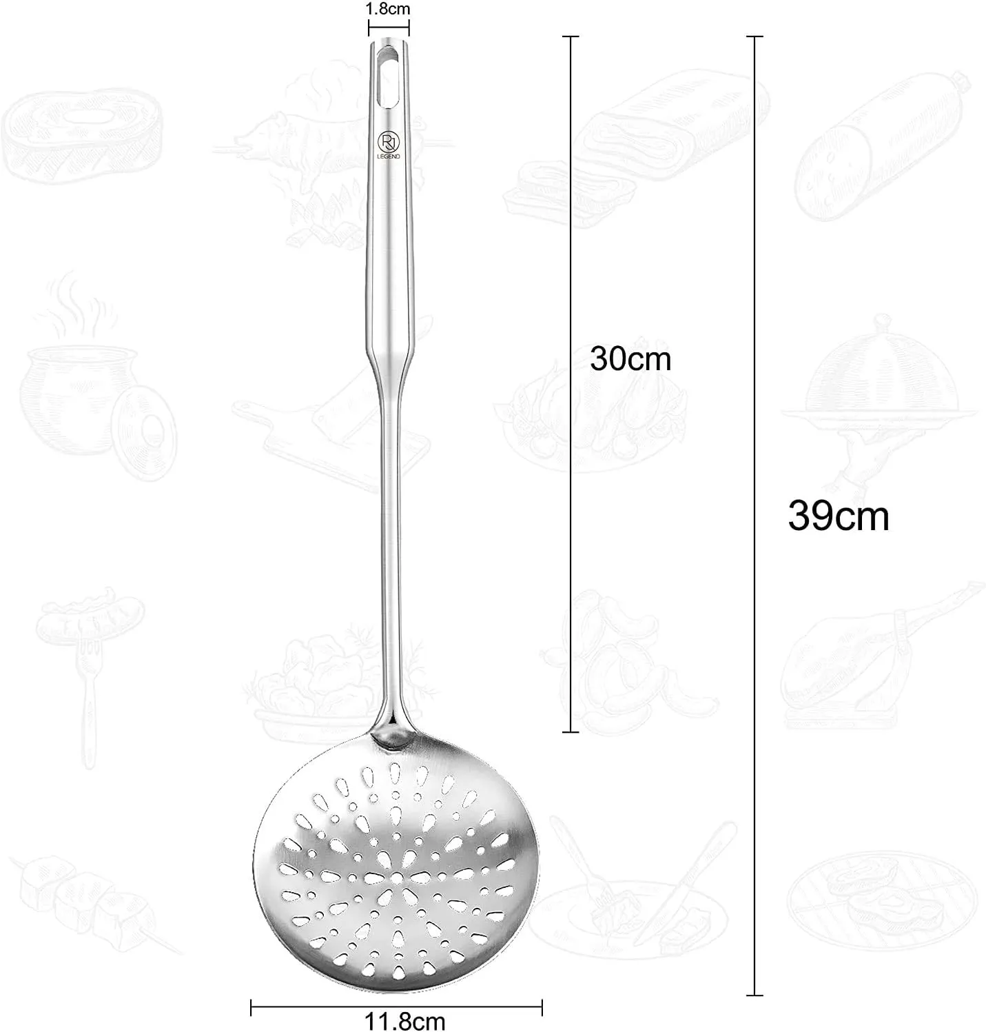 RJ Legend Cooking Spoons Set, Spider Strainer - Slotted Spoon - Soup Ladle, Multi-Use 3 Piece Kitchen Utensil Set, 304 Stainless Steel, Dishwasher Safe