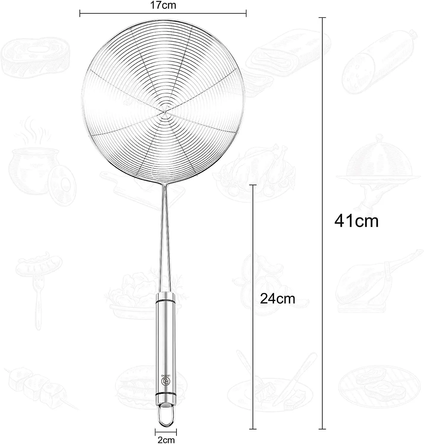 RJ Legend Cooking Spoons Set, Spider Strainer - Slotted Spoon - Soup Ladle, Multi-Use 3 Piece Kitchen Utensil Set, 304 Stainless Steel, Dishwasher Safe