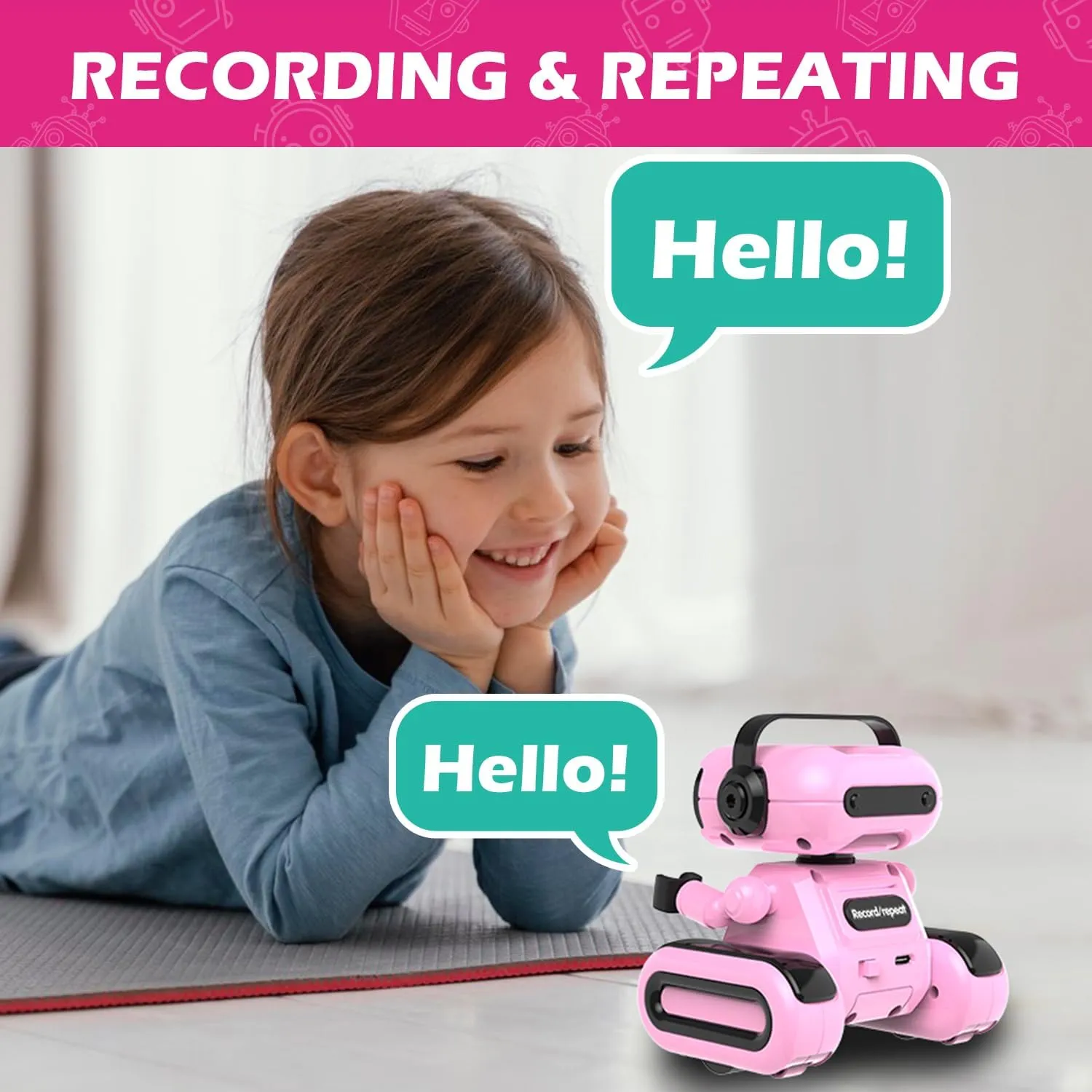 Robot Toys for Girls, Rechargeable Remote Control Toys for Girls 5-7, Kids Toy Robots with Auto-Demo, Recording, Repeat, Flexible Head & Arms, Dance, Music, Gift Ideas for Birthday Xmas – Pink