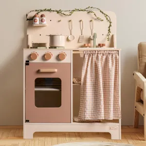 ROBOTIME Kids Play Kitchen Set - Rustic Wooden Kitchen Sets, Pretend Play Kitchen with Leaf Light String, Apron, and Groves, for Toddlers 3  (Rustic Style)