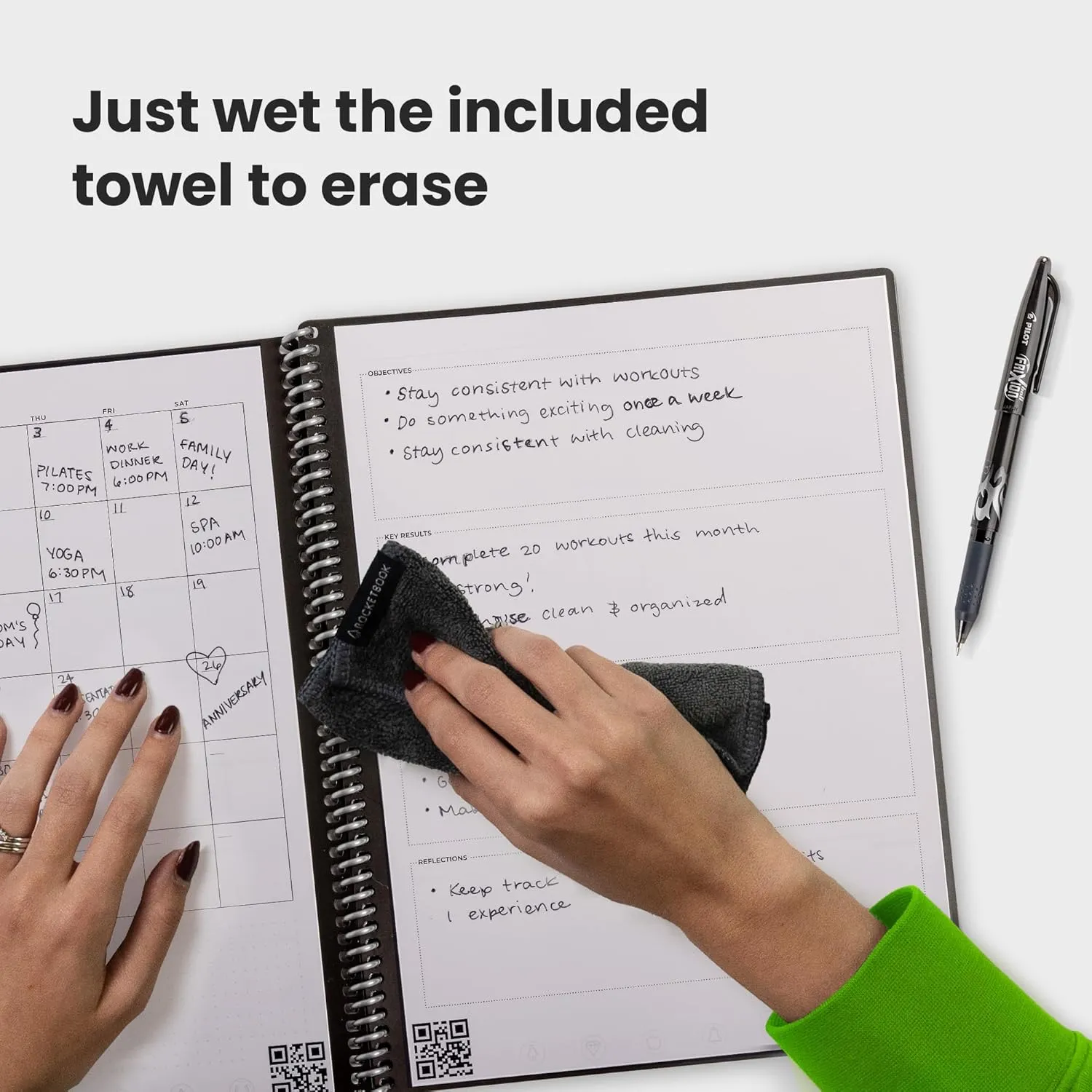 Rocketbook Fusion Reusable Undated Productivity Planner, Letter Size 8.5x11, Navy Blue - Goals, Monthly and Weekly Calendar, Daily To-do List, Lined and Dotted Notes Pages