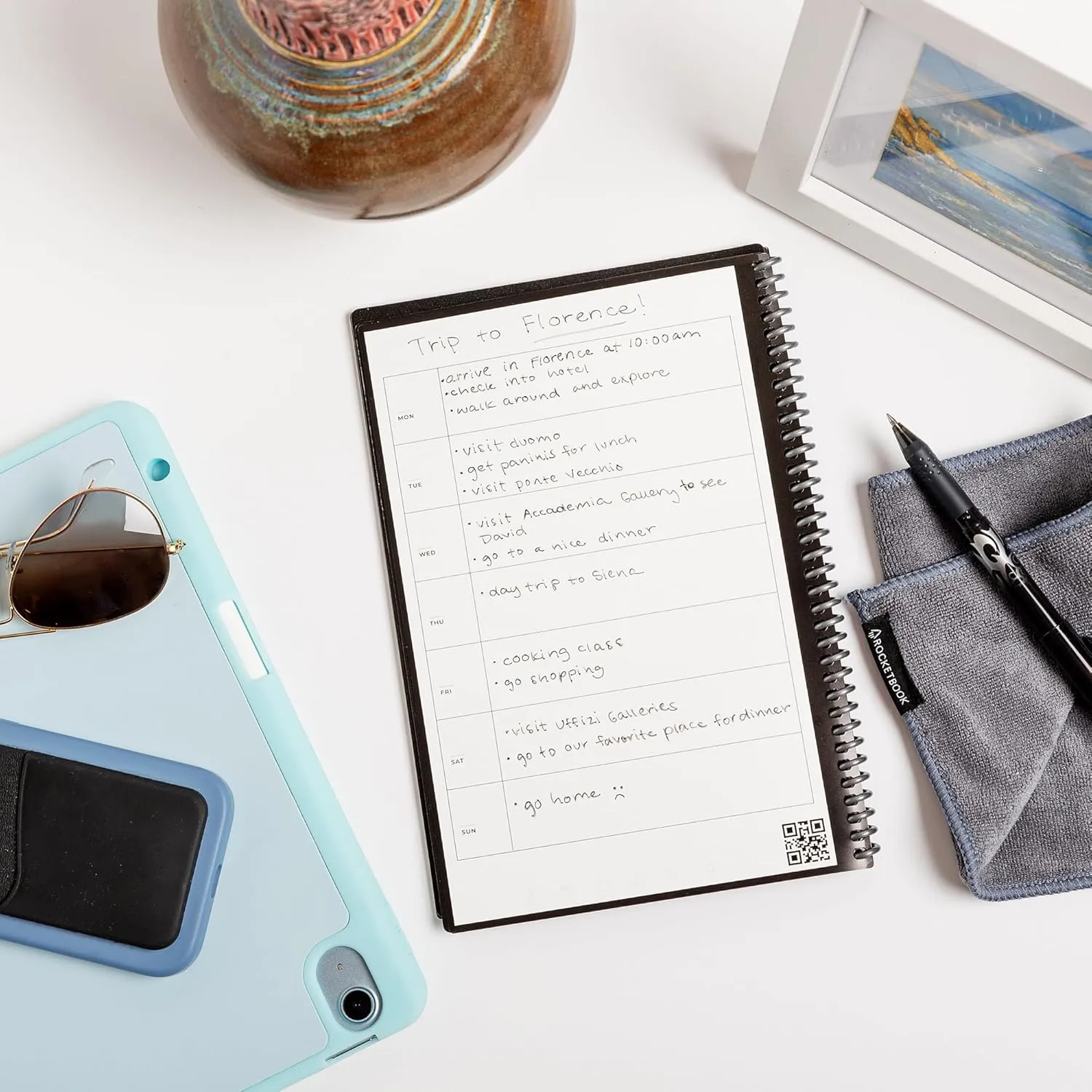Rocketbook Fusion Reusable Undated Productivity Planner, Letter Size 8.5x11, Navy Blue - Goals, Monthly and Weekly Calendar, Daily To-do List, Lined and Dotted Notes Pages