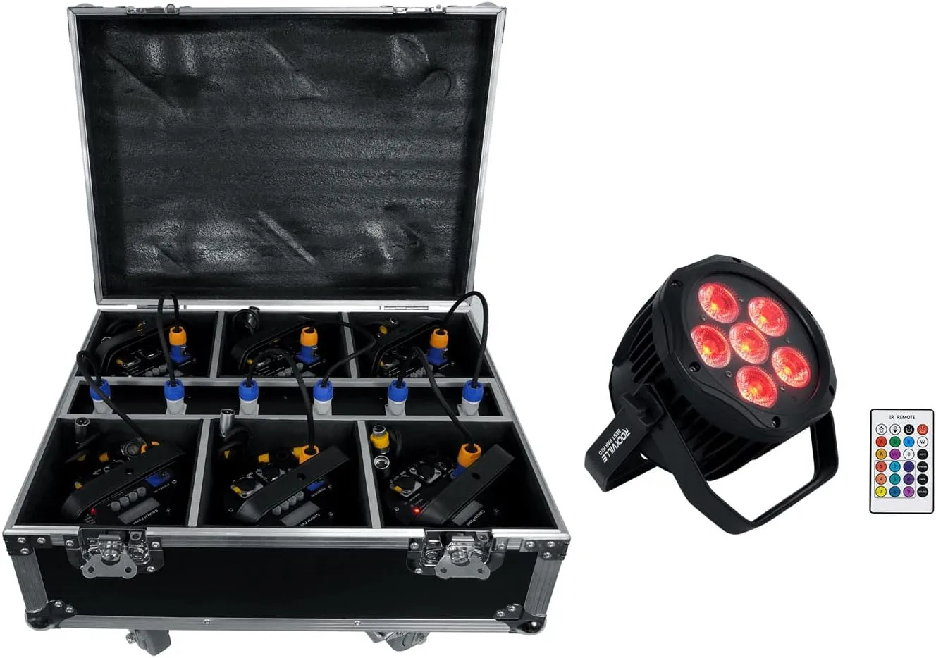 Rockville Best Pack H2O (6) Water Resistant Battery Par DJ Lights Charge Case