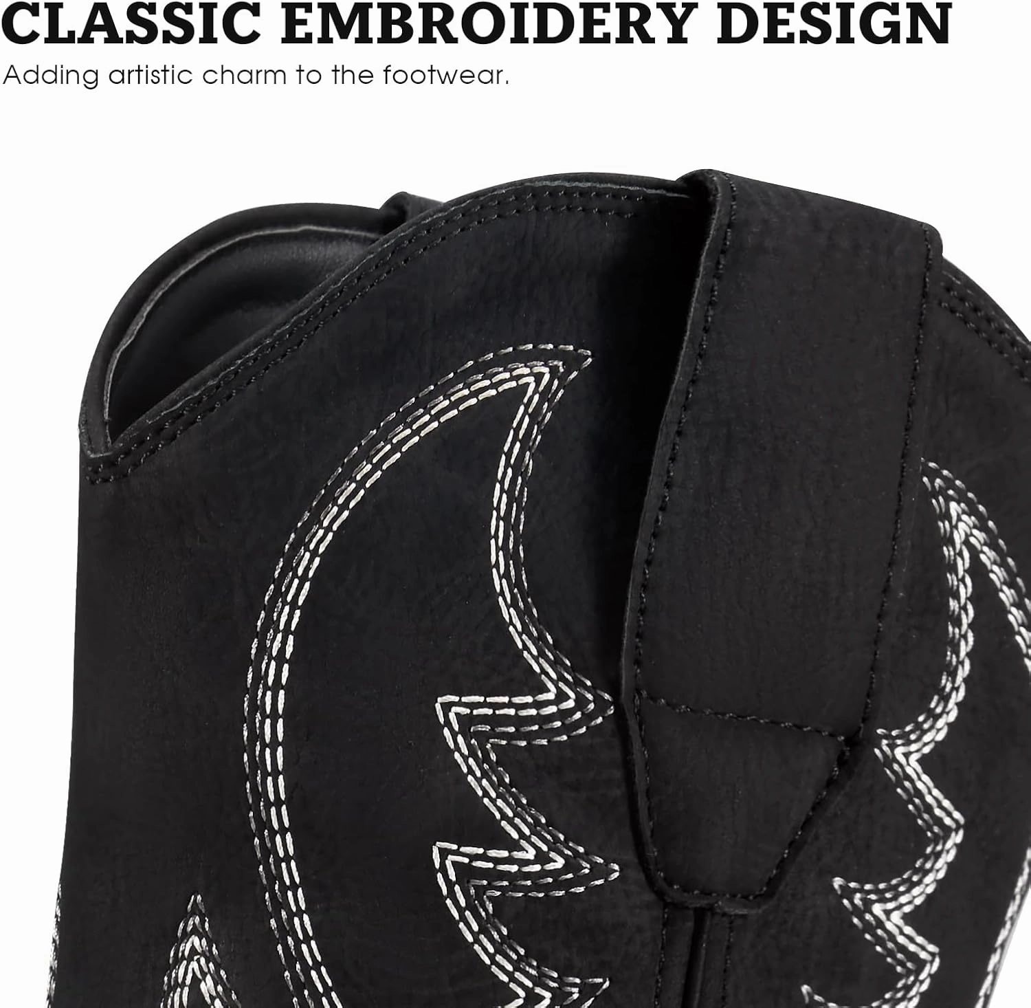 Rollda Cowboy Boots for Men Western Boots Men's Square Toe Chunky Heel Mid-Calf Boots Classic Embroidered Pull On Boots