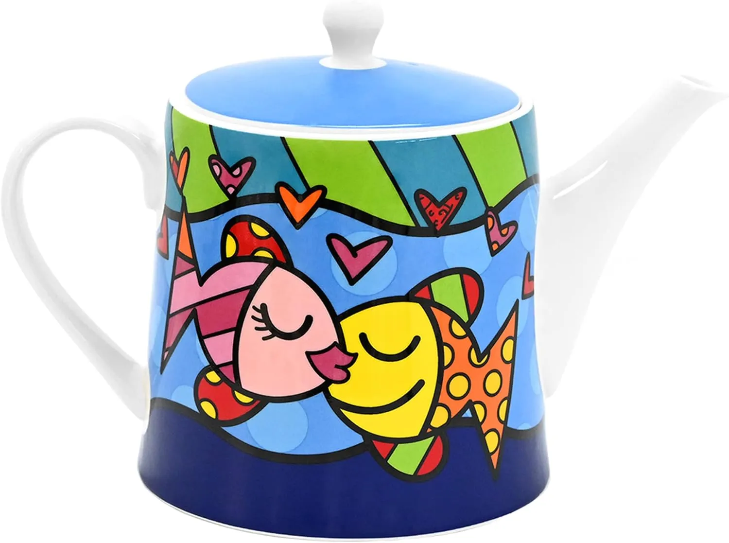 Romero Britto Bone China Coffee & Tea Pot, 28.7 oz, Deeply In Love, Fish Artwork Design