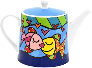 Romero Britto Bone China Coffee & Tea Pot, 28.7 oz, Deeply In Love, Fish Artwork Design