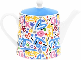 Romero Britto Bone China Coffee & Tea Pot, 28.7 oz, Britto Brush Strokes, Signature Artwork Design