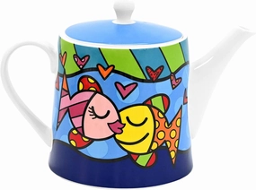 Romero Britto Bone China Coffee & Tea Pot, 28.7 oz, Deeply In Love, Fish Artwork Design