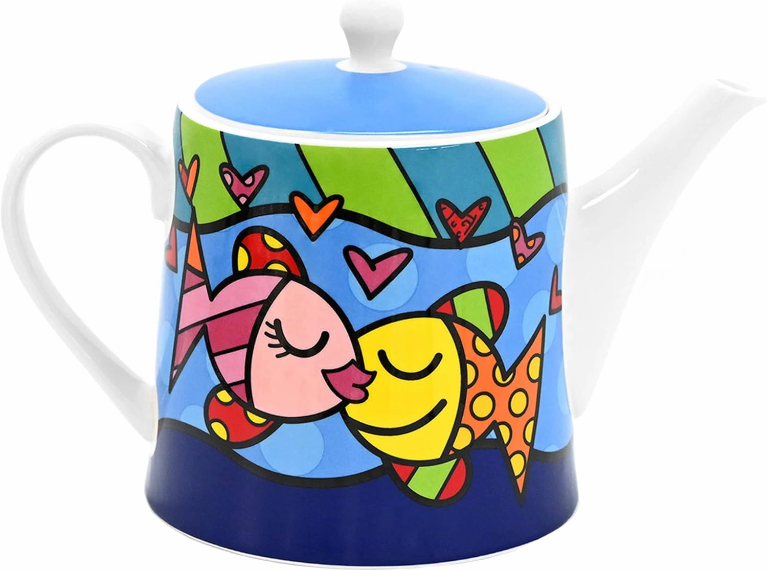 Romero Britto Bone China Coffee & Tea Pot, 28.7 oz, Deeply In Love, Fish Artwork Design