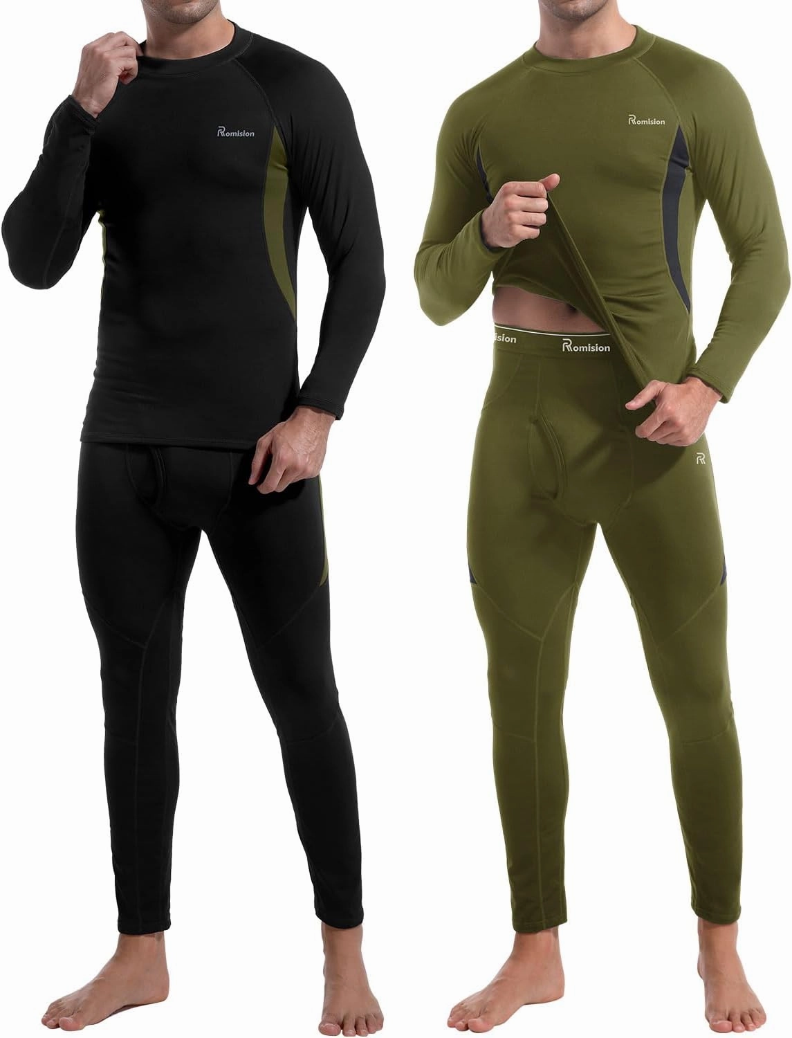 romision 2 Pack Thermal Underwear for Men Long Johns Fleece Lined Hunting Gear Bottom Top Set Base Layer Cold Weather XS-4XL