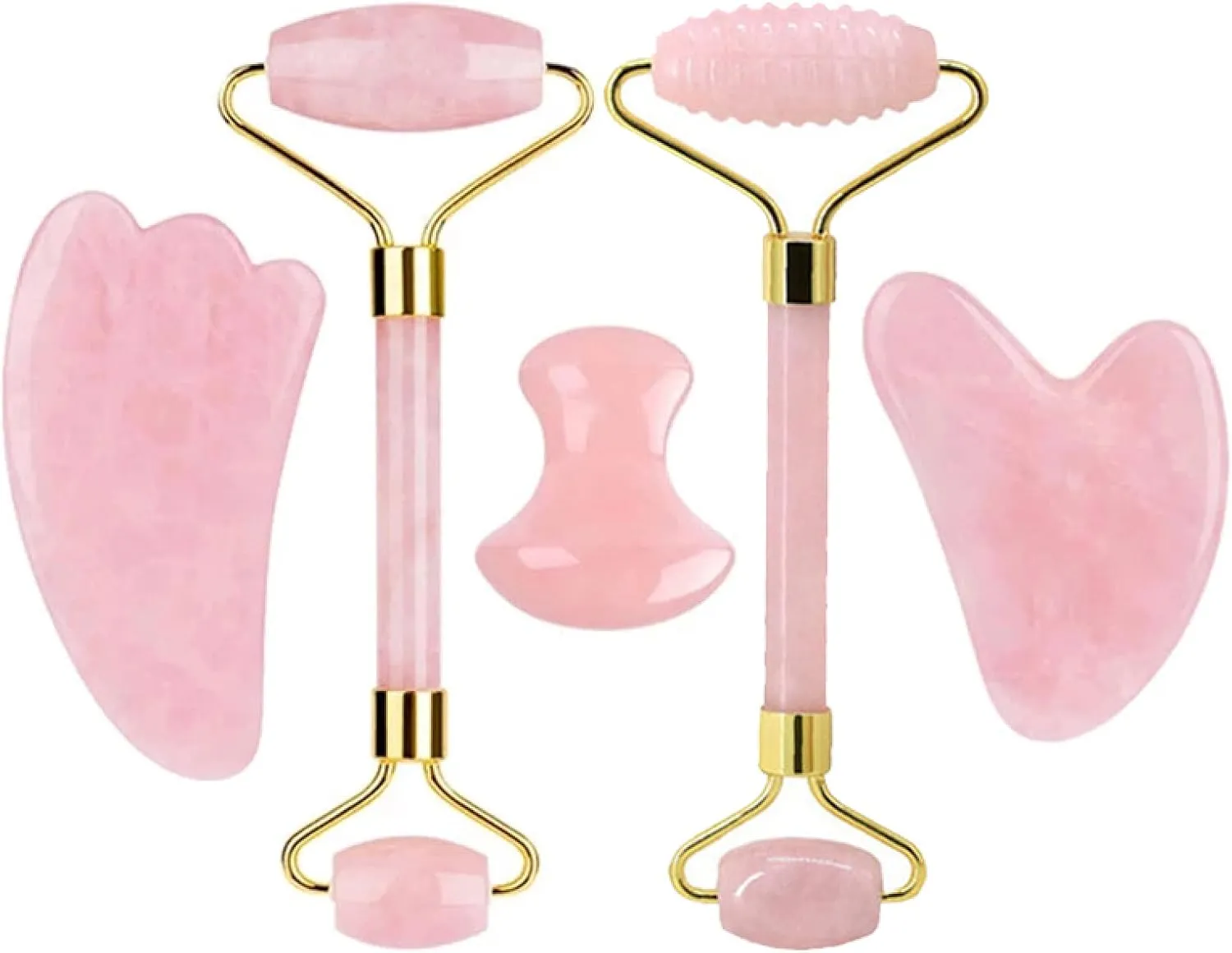 Rose Quartz Face Roller And Gua Sha Set Natural Jade Gouache Scraper Gua Sha Massage Quartz Roller Facial Lifting Massage Tool,type 7