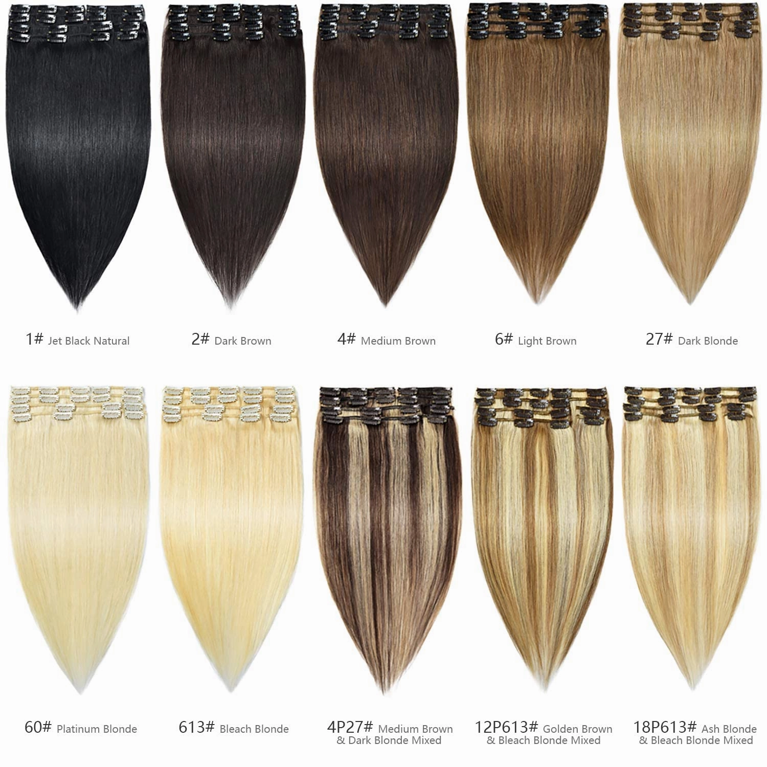 Rose bud Clip in Hair Extensions REMY Human Hair 8Pcs 18 Clips 60g/Set 12 Inch Dark Blonde