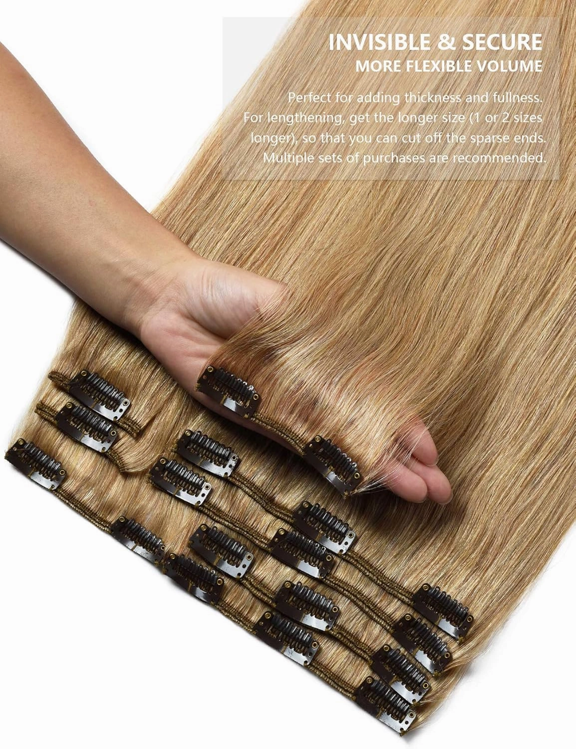 Rose bud Clip in Hair Extensions REMY Human Hair 8Pcs 18 Clips 60g/Set 12 Inch Dark Blonde