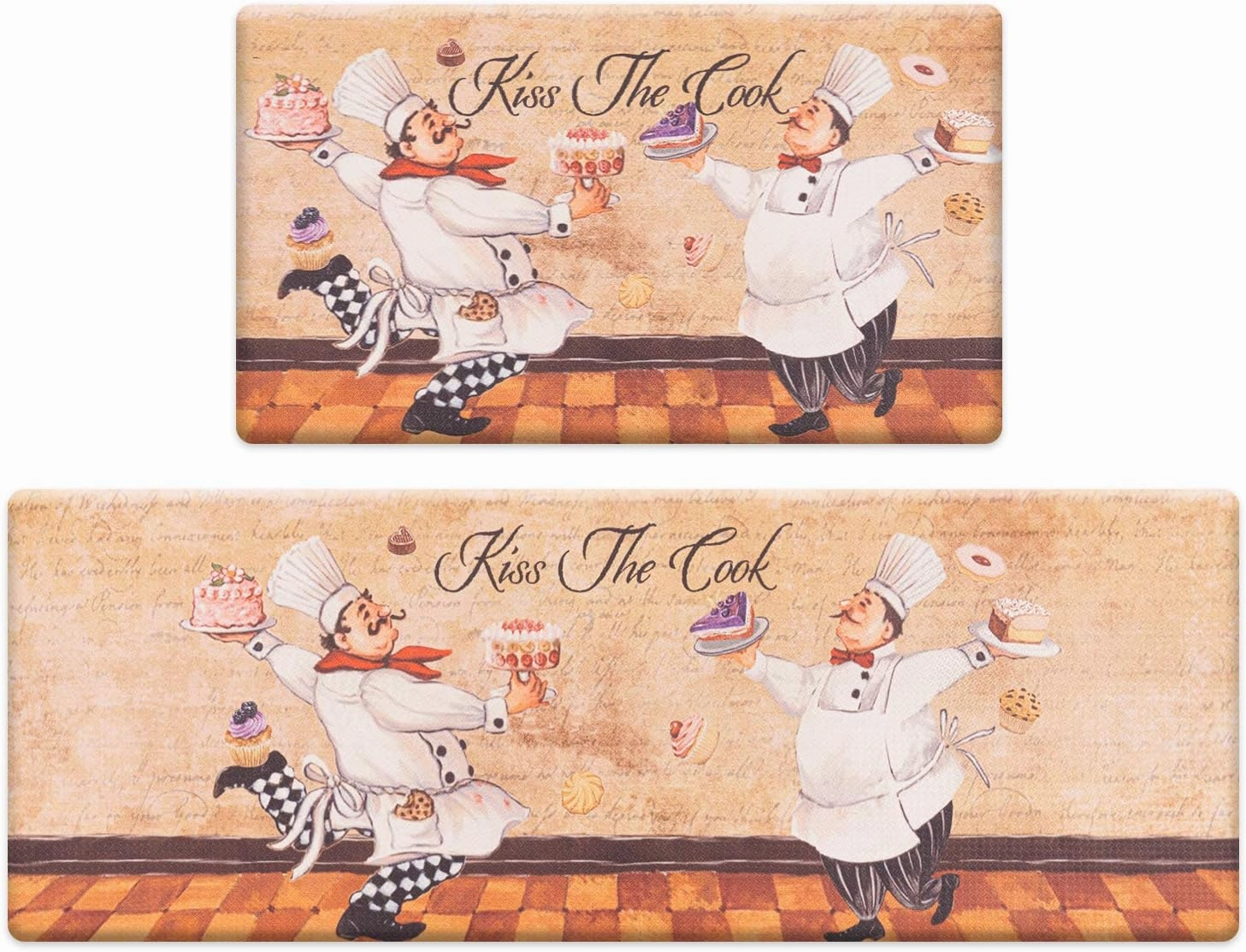 ROSMARUS Kitchen Mats for Floor, Kitchen Rug Set 2 Piece, Cushioned Anti-Fatigue Kitchen Floor Mats, Waterproof Easy to Clean Comfort Standing Mats (Cook Theme, 17"×30" 17"x47")