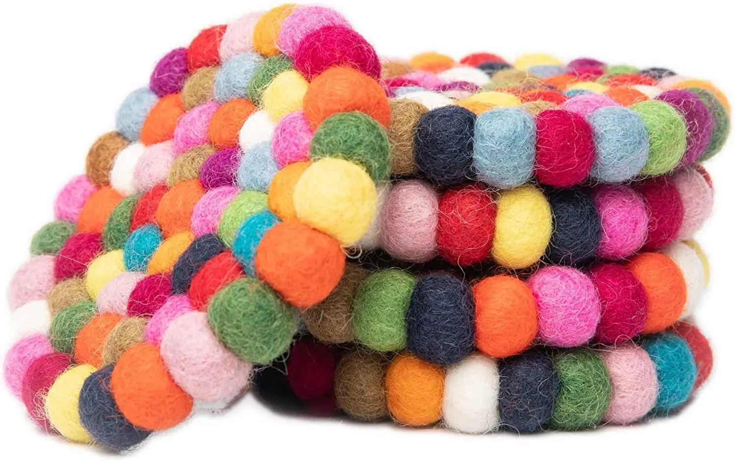 Round Felt Ball Coasters - 100% Merino Wool Table Coasters - Felt Coaster Pads, Absorbent Trivet for Drinks - Heat Resistant, Thick & Durable Hand Felted in Nepal by Woolygon- Multicolor - Set of 5