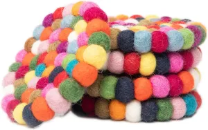Round Felt Ball Coasters - 100% Merino Wool Table Coasters - Felt Coaster Pads, Absorbent Trivet for Drinks - Heat Resistant, Thick & Durable Hand Felted in Nepal by Woolygon- Multicolor - Set of 5