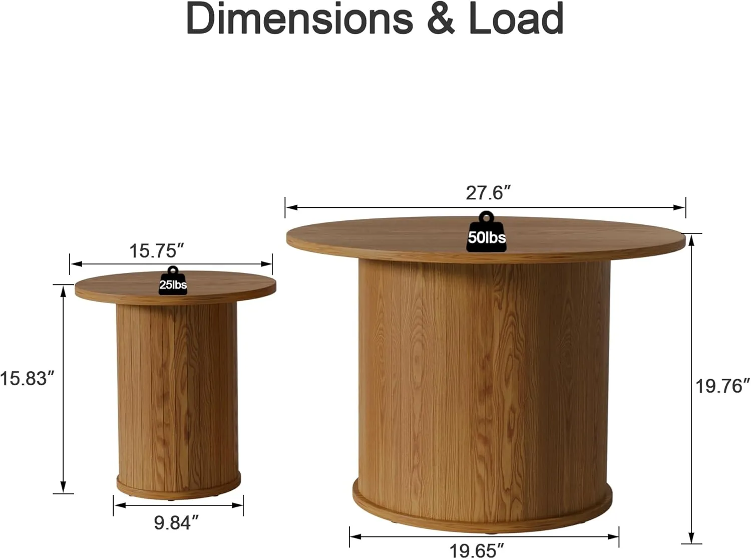 Round Nesting Coffee Table Sets of 2, Mid Century Modern Coffee Table, Wood Slat Nesting Table Set,Mesa De Dentro for Living Room,Office,Balcony, Brown Walnut